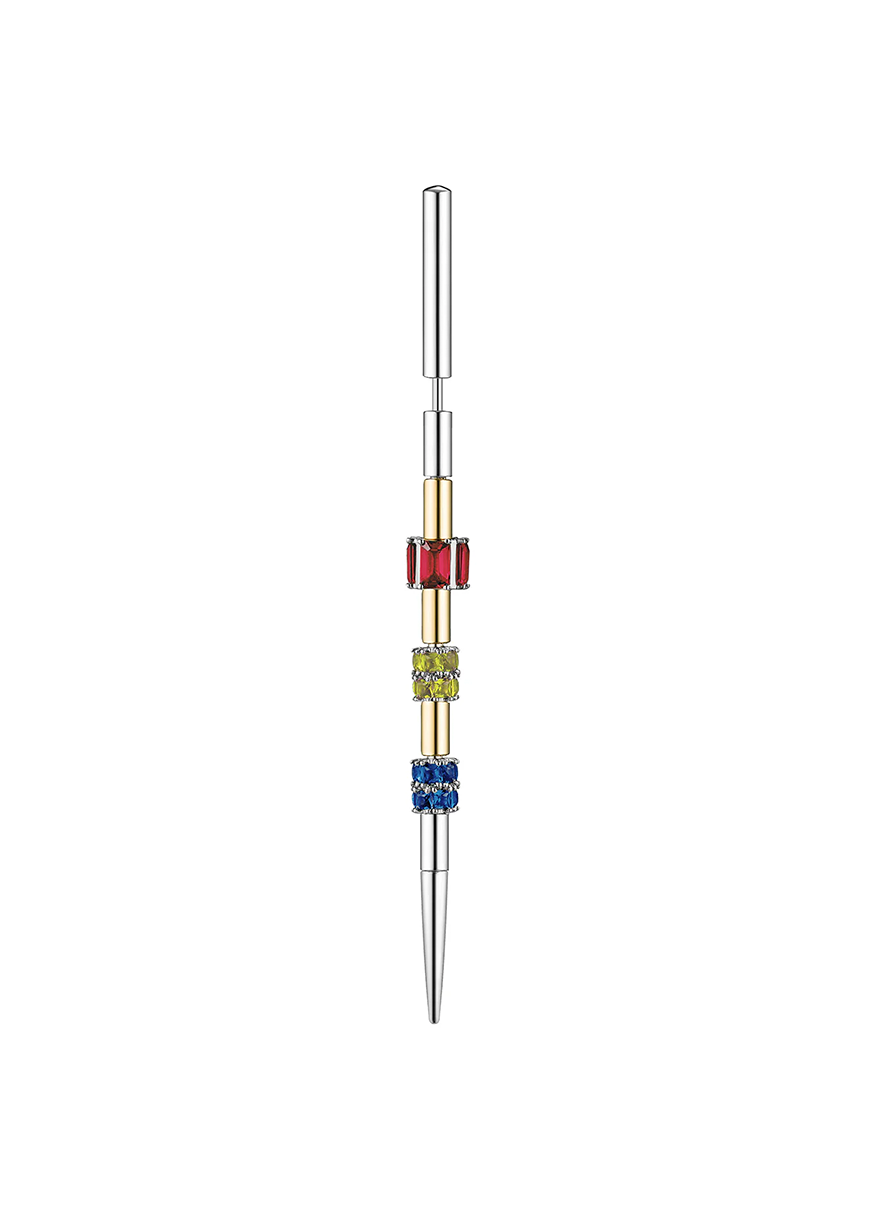 OLAFUR EARPIN WHITE YELLOW GOLD LAB SAPPHIRES 18K, 8CM