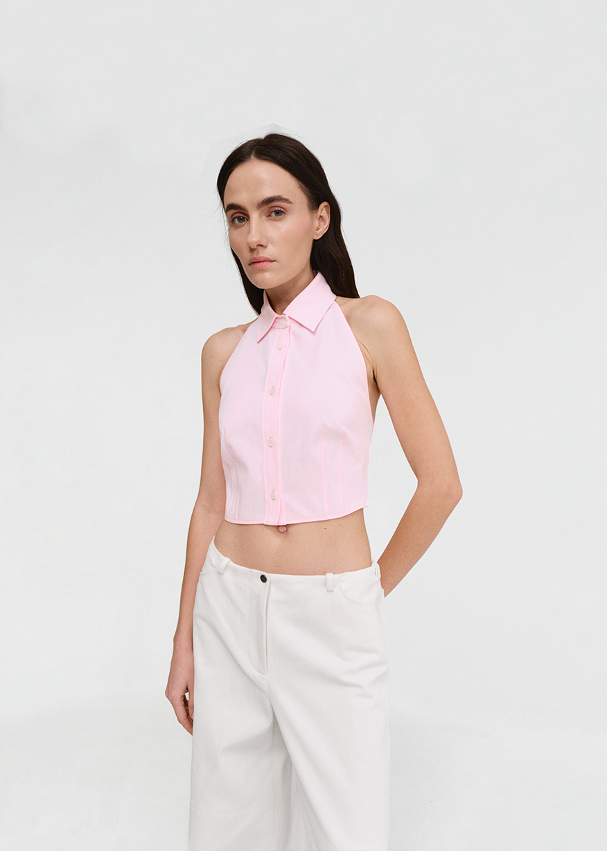 HALTER CROPPED SHIRT IN LIGHT PINK