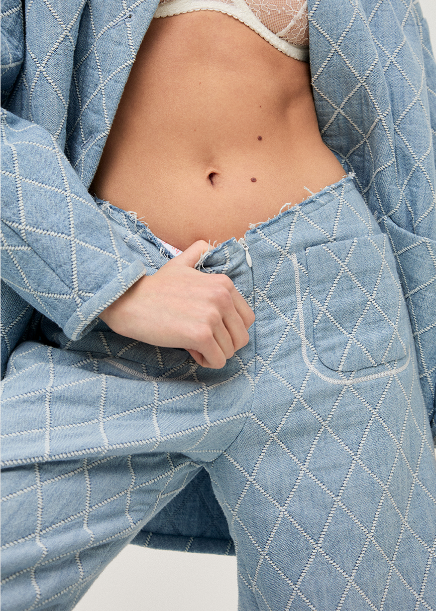 DENIM PIQUE PALAZZO PANTS