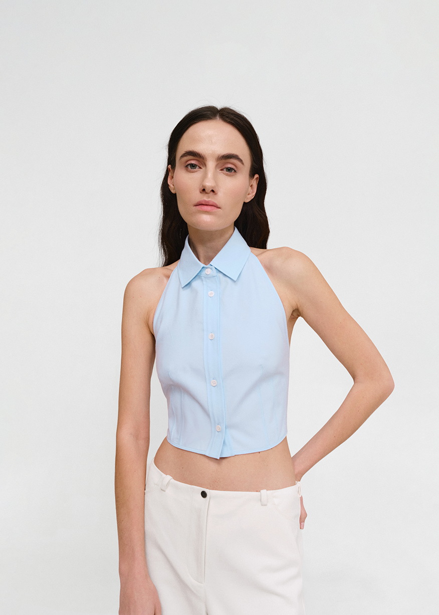 HALTER CROPPED SHIRT IN LIGHT BLUE