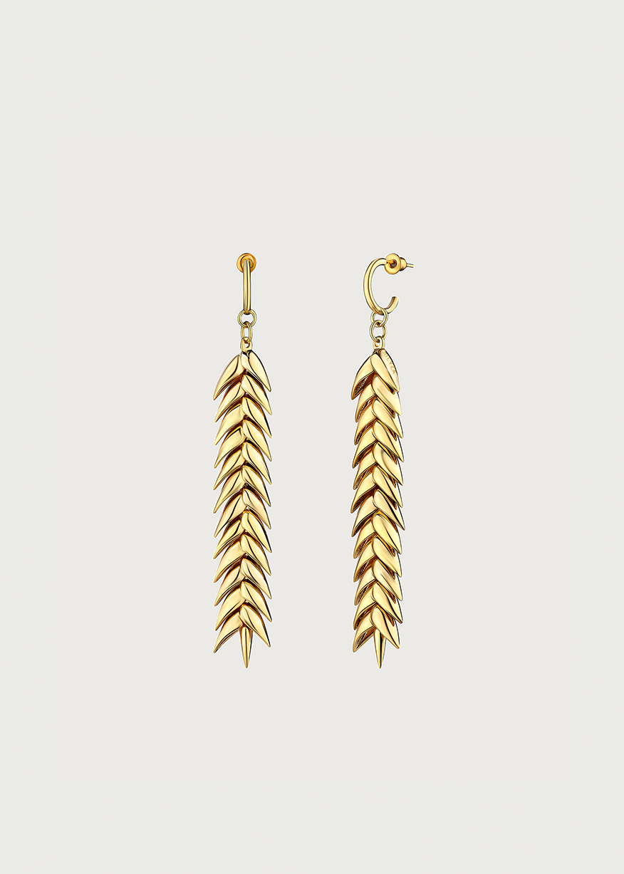 SPIKELET LONG EARRINGS IN GOLD