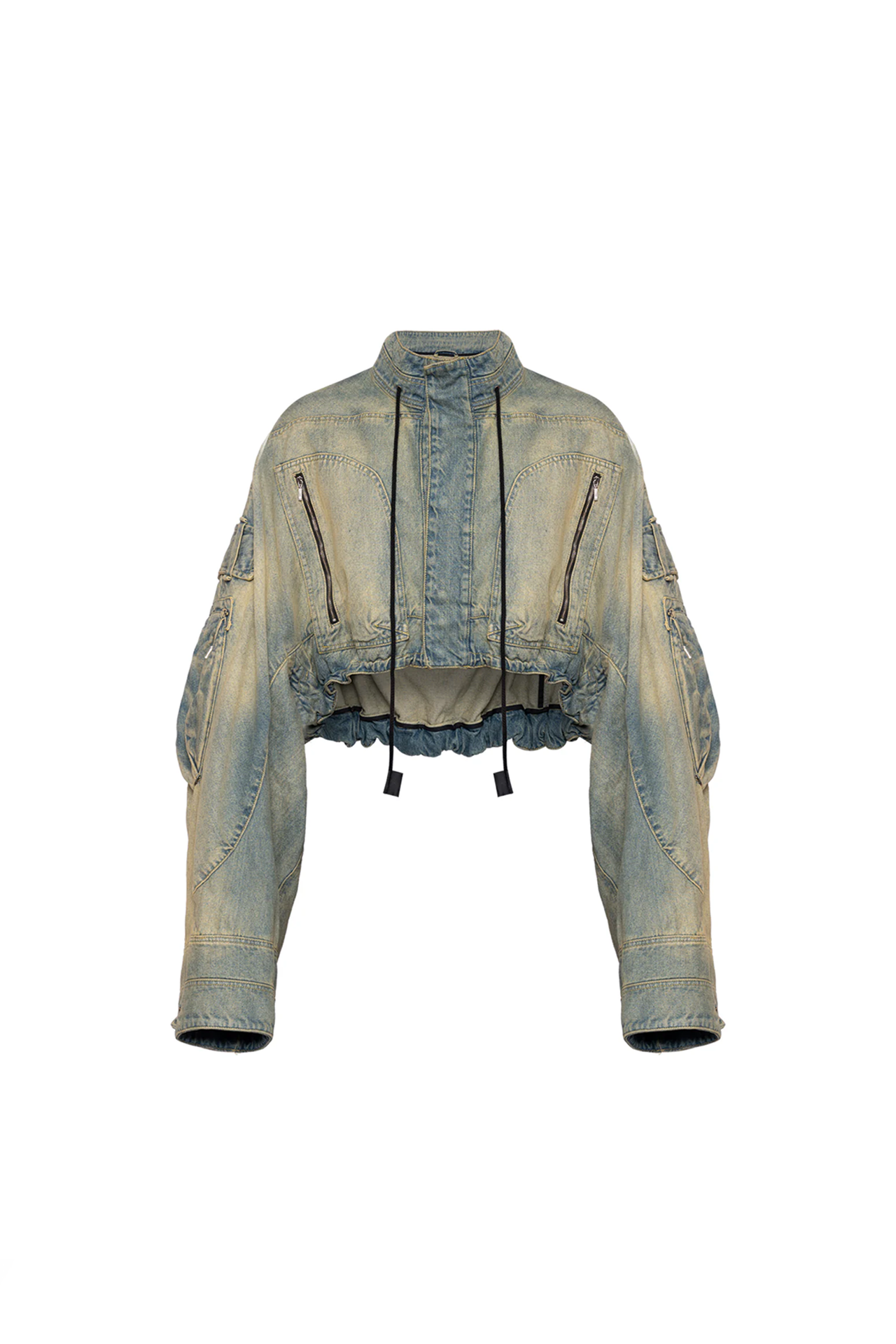 DISTRESSED CROPPED TOM BOY JACKET IN LIGHT BLUE