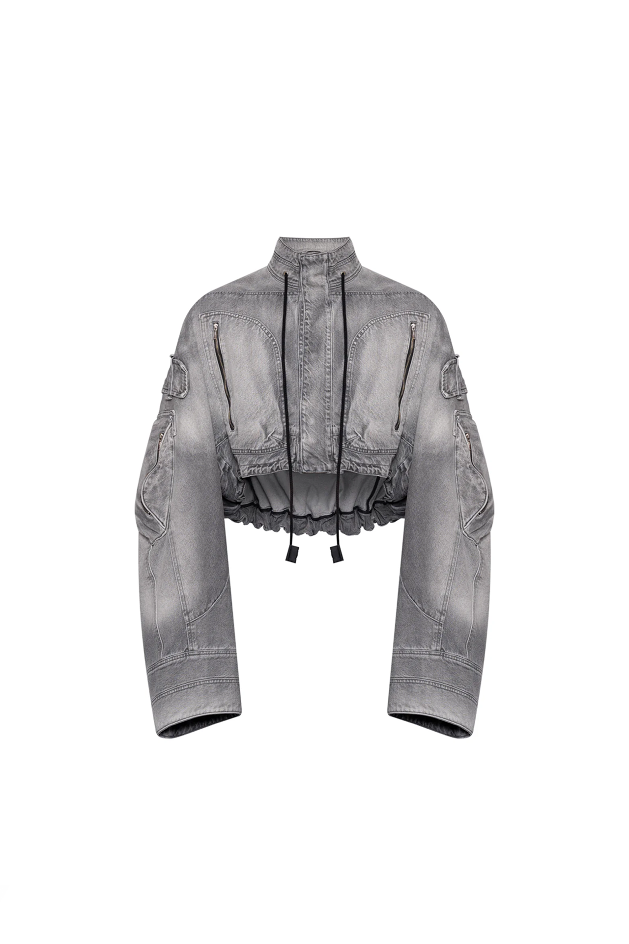 DISTRESSED CROPPED TOM BOY JACKET IN GREY