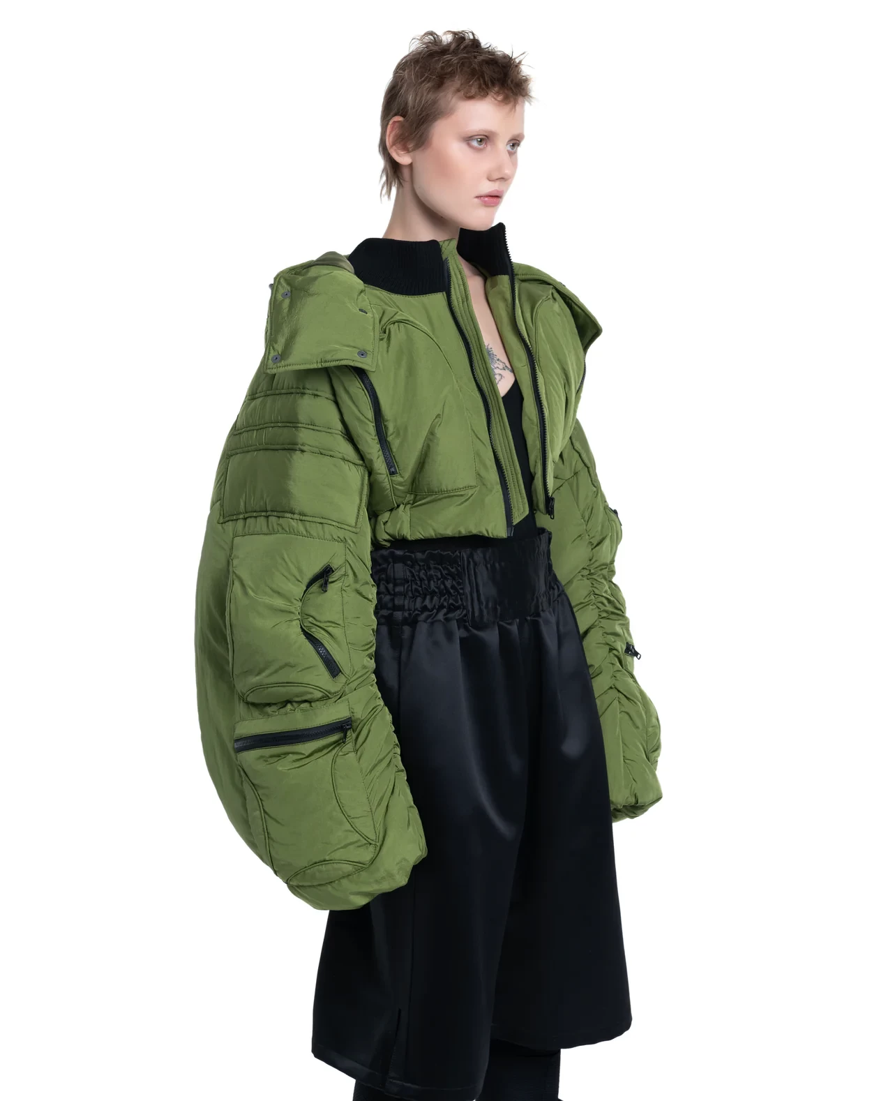 CROPPED PUFFER COSMIC JACKET IN GREEN