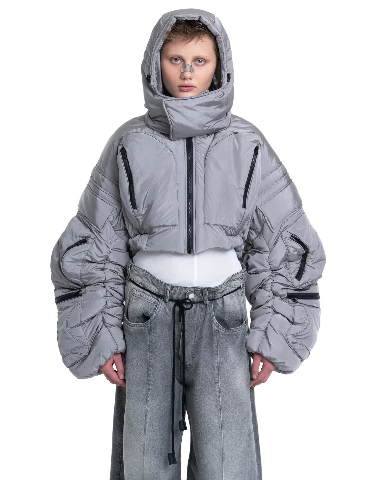 CROPPED PUFFER COSMIC JACKET IN GREY