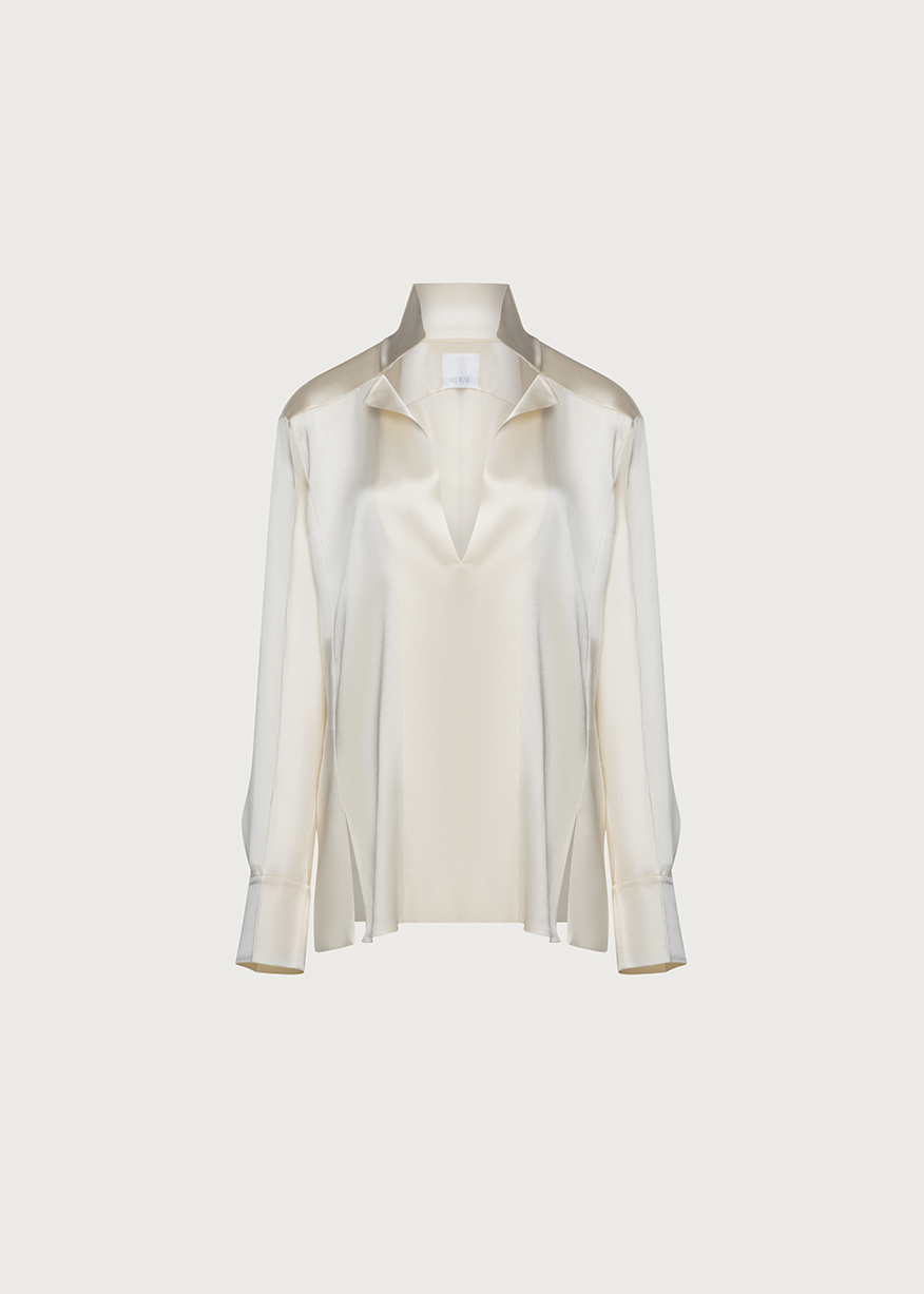 STAND-COLLAR BLOUSE IN VANILLA