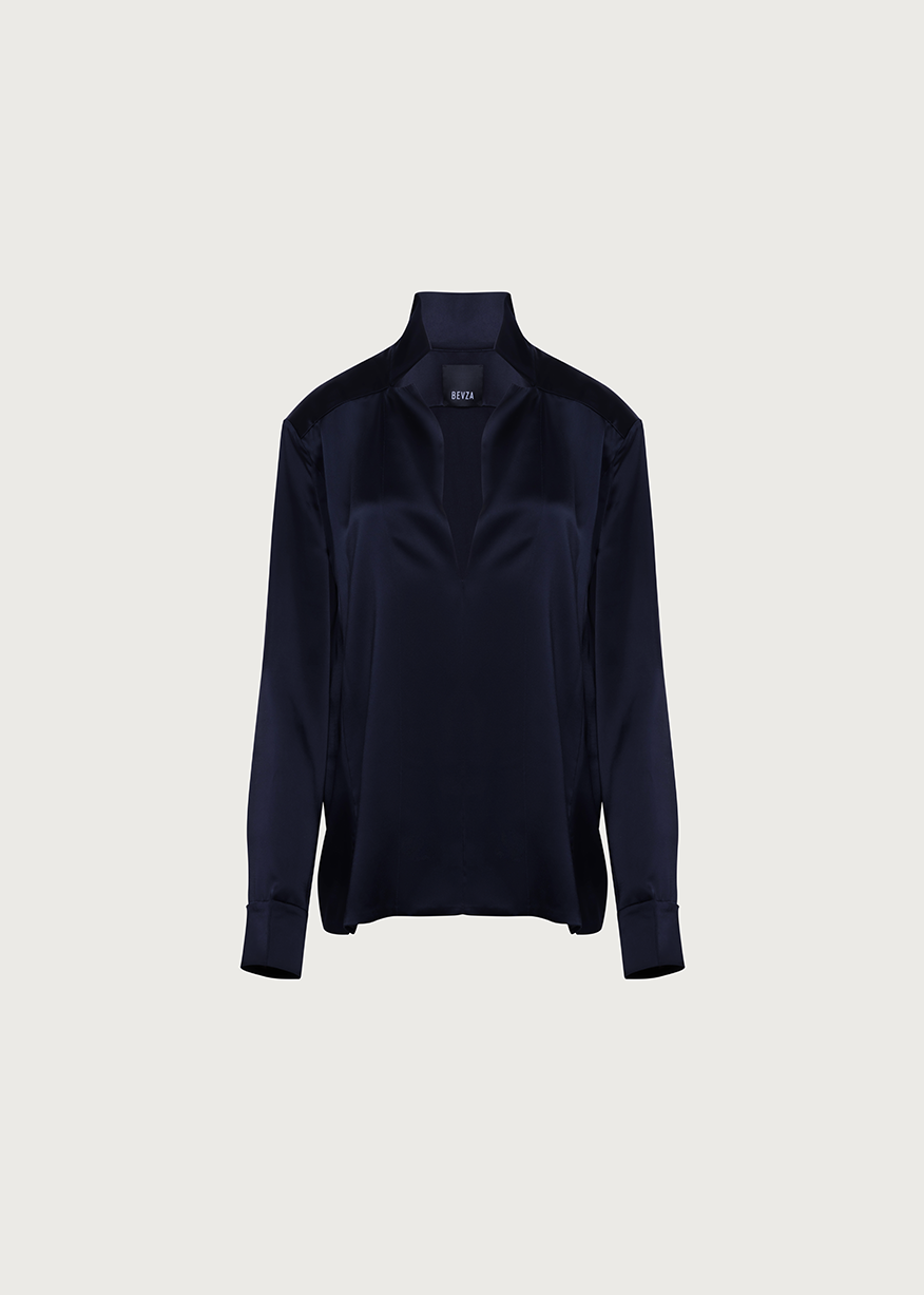 STAND-COLLAR BLOUSE IN DARK/NAVY