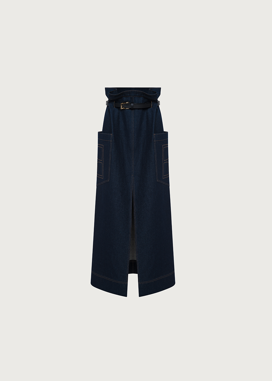 RECTANGULAR DENIM SKIRT IN DARK BLUE