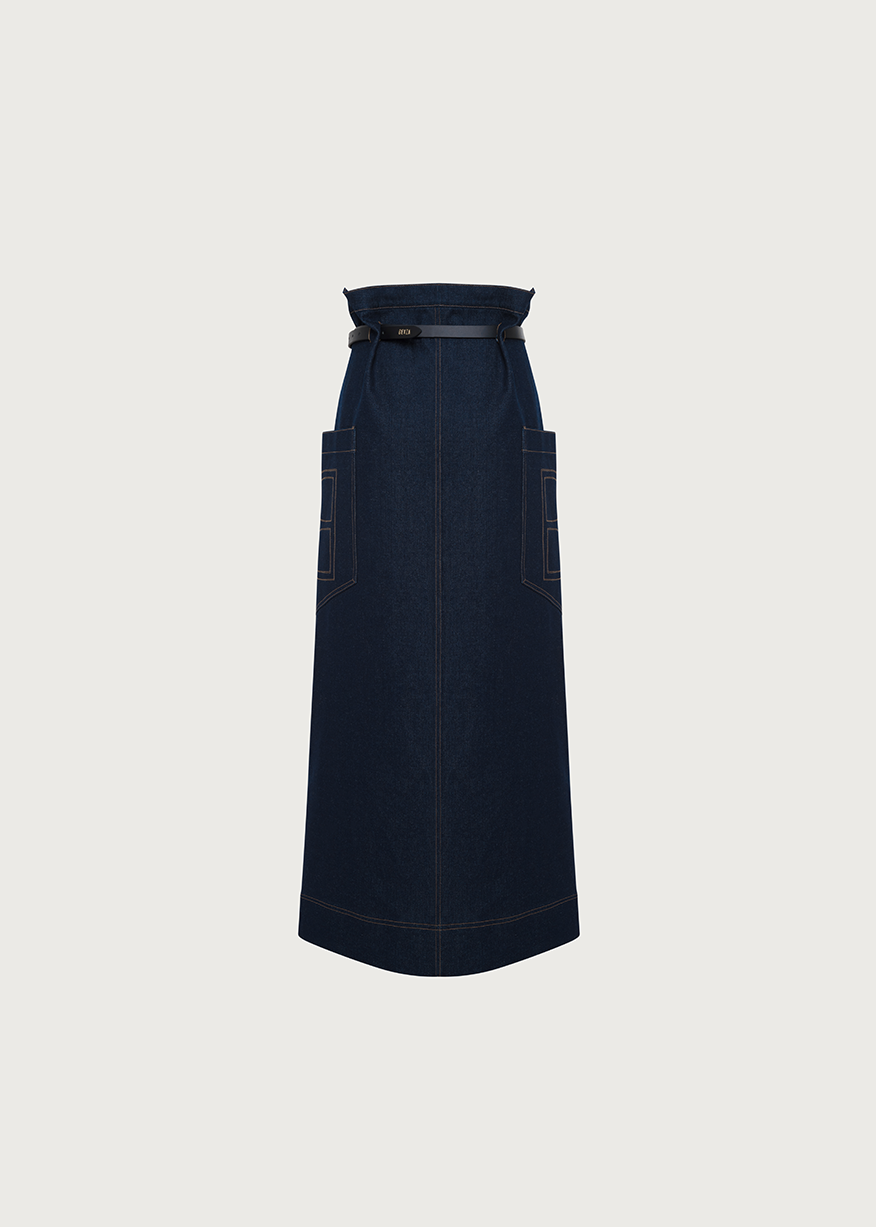 RECTANGULAR DENIM SKIRT IN DARK BLUE