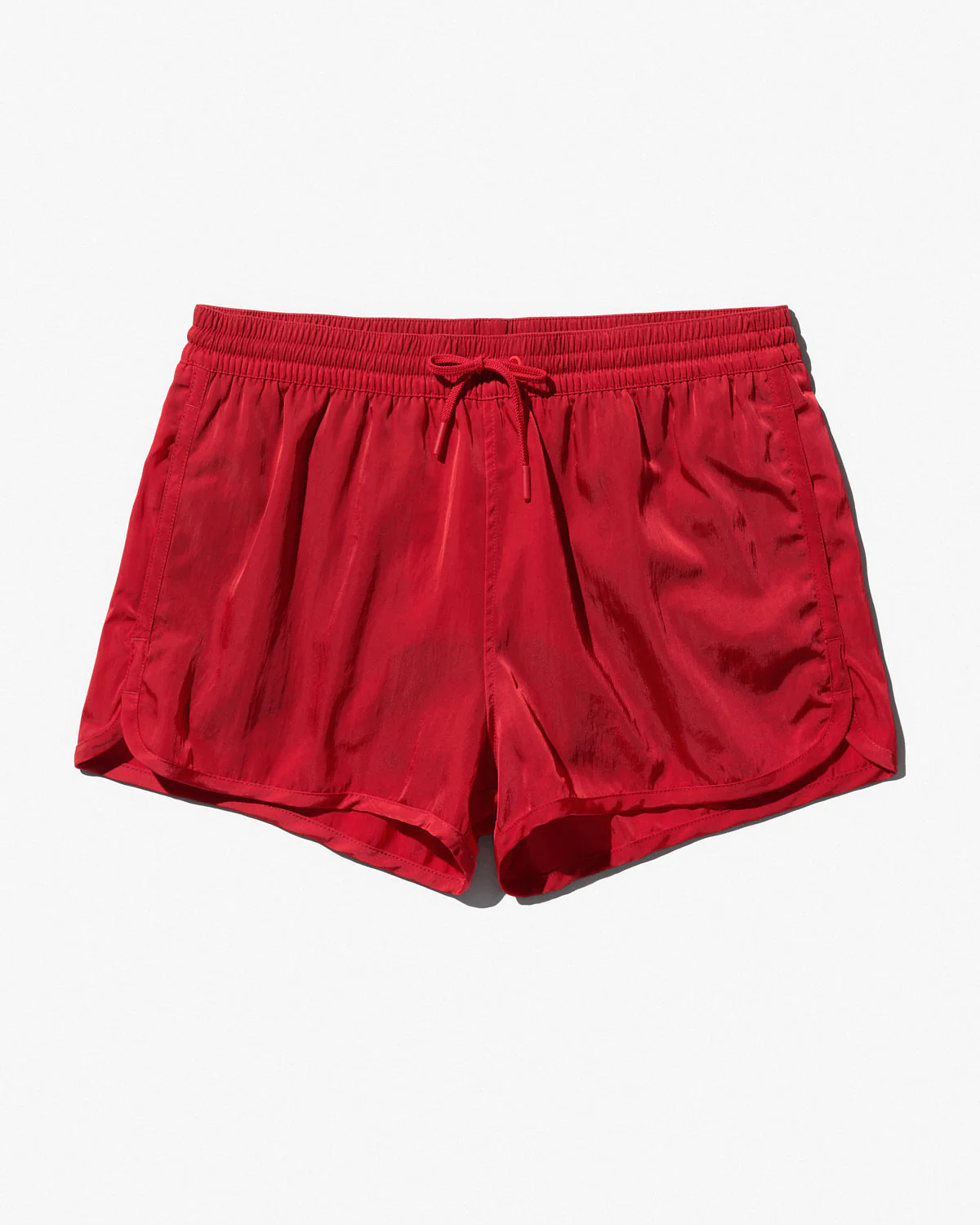 SWIM SHORTS IN POPPY RED SATIN TWILL