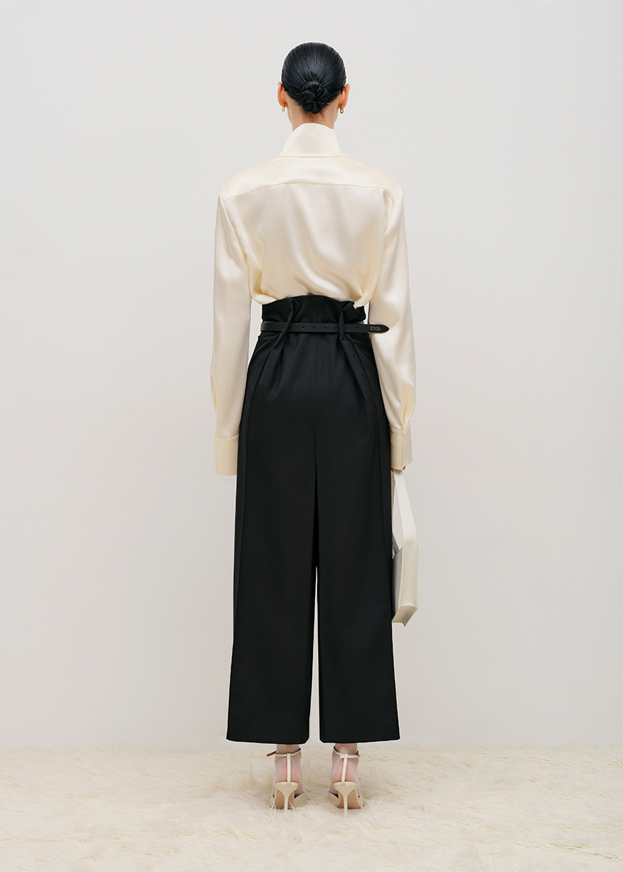 BELTED SQUARE CULOTTES IN BLACK