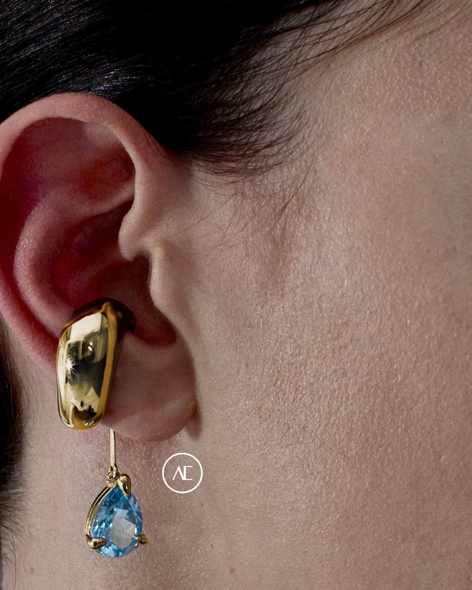 BLOWN DROP EAR CUFF - SKY TOPAZ IN GOLD