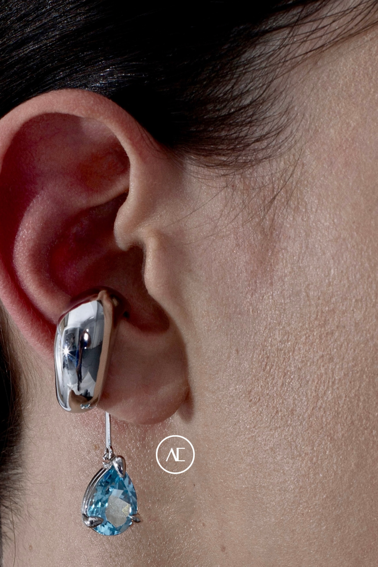 BLOWN DROP EAR CUFF - SKY TOPAZ IN SILVER