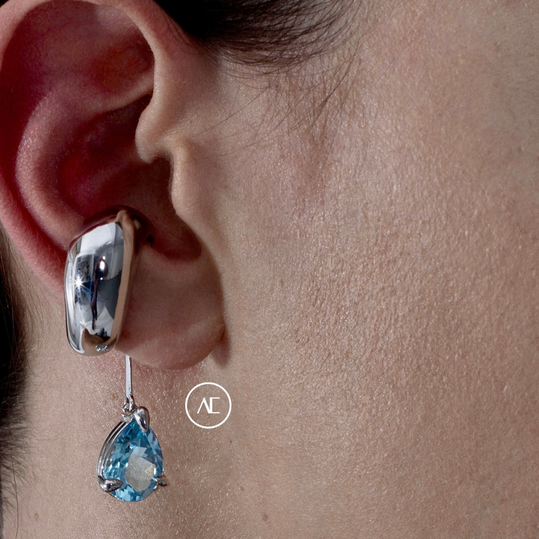 BLOWN DROP EAR CUFF - SKY TOPAZ IN SILVER