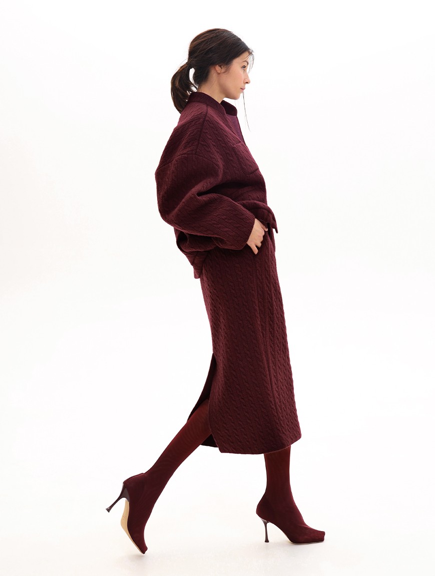 BOMBER AND MIDI SKIRT IN BURGUNDY