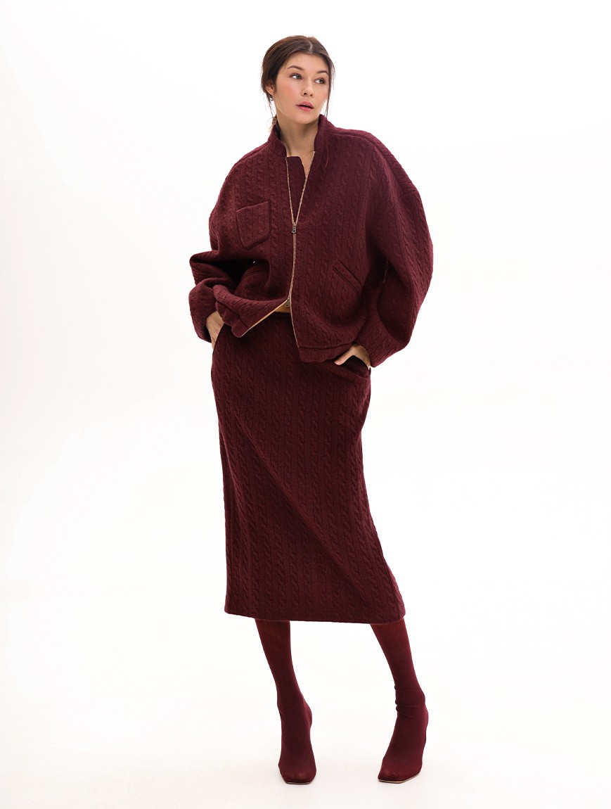 BOMBER AND MIDI SKIRT IN BURGUNDY