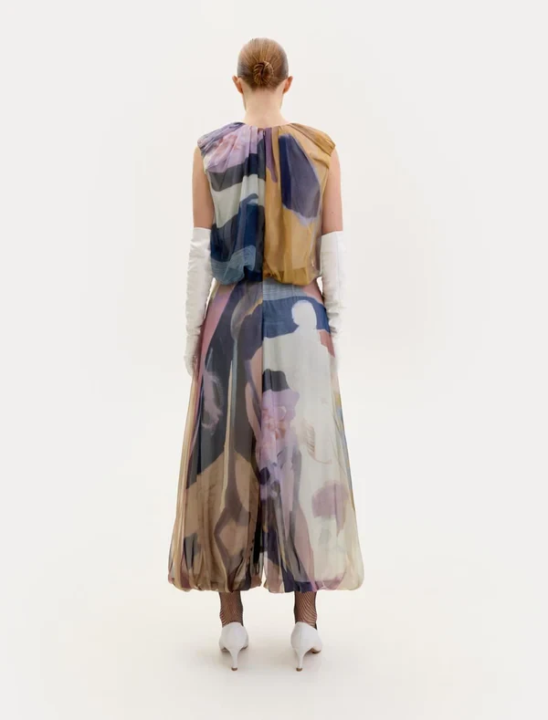 CHIFFON MIDI DRESS IN ABSTRACT PRINT