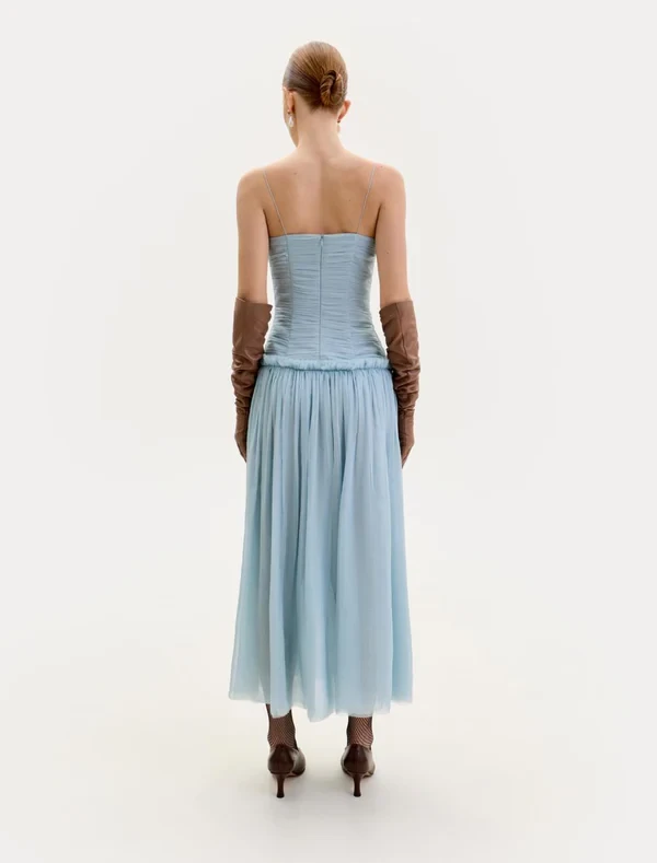 CHIFFON MIDI DRESS IN LIGHT BLUE
