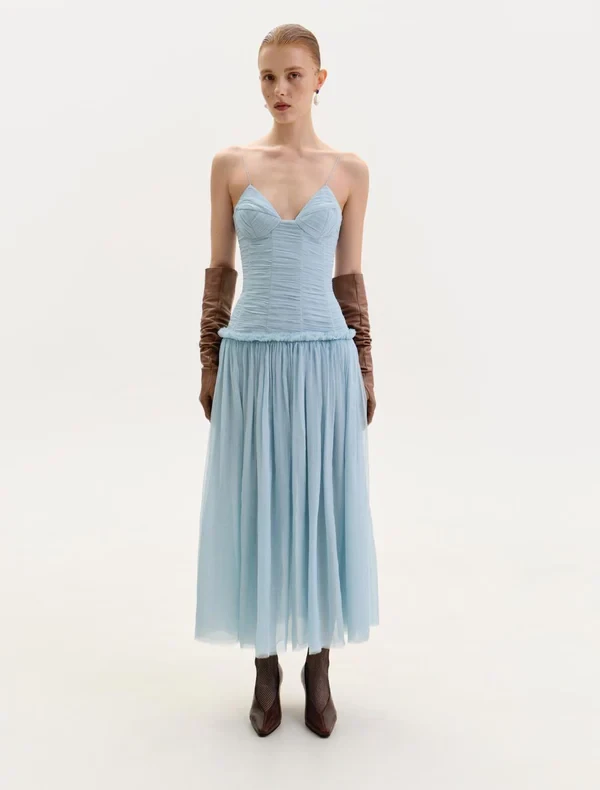 CHIFFON MIDI DRESS IN LIGHT BLUE