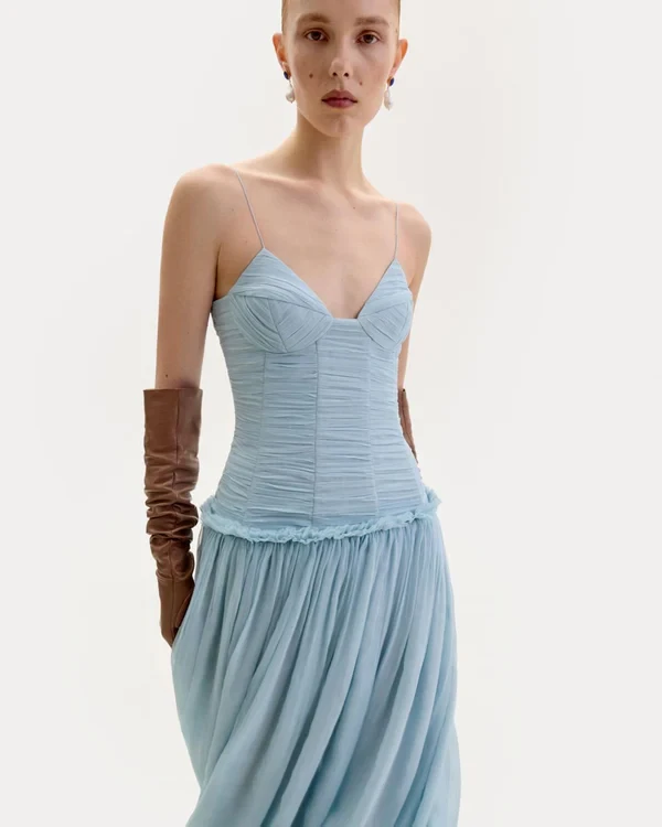 CHIFFON MIDI DRESS IN LIGHT BLUE