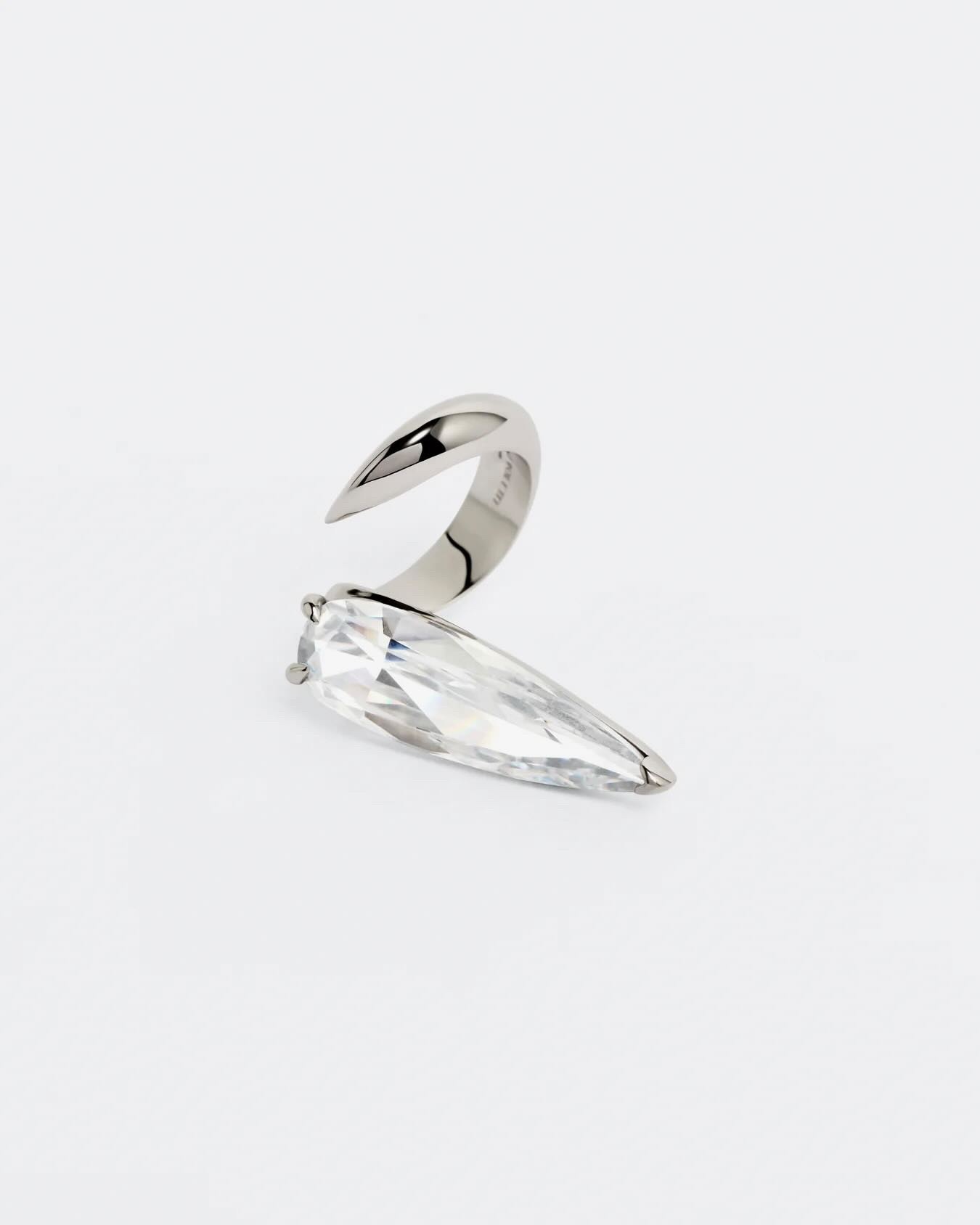 CLEAR SHARP ALIEN RING IN SILVER