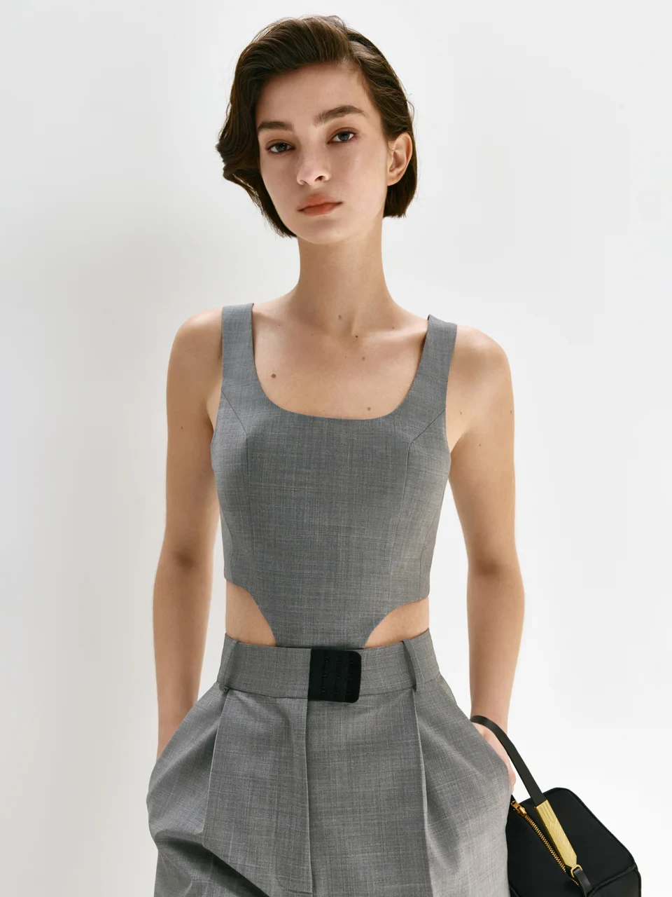 CORSET TOP IN GREY MELANGE
