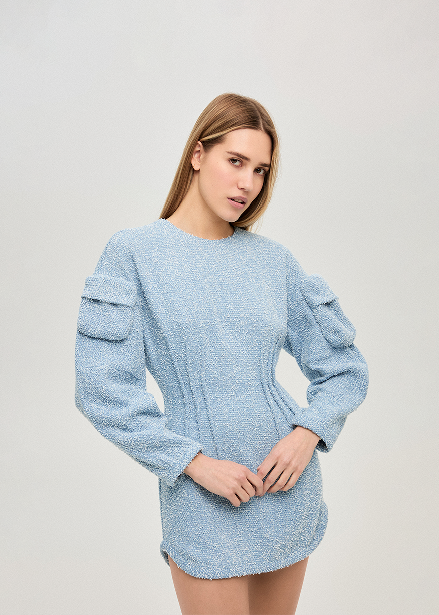 COTTON CHENILLE LONG-SLEEVE DRESS