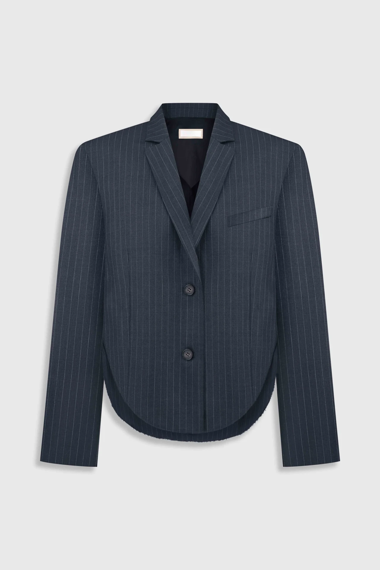 CROPPED PINSTRIPE JACKET IN GREY