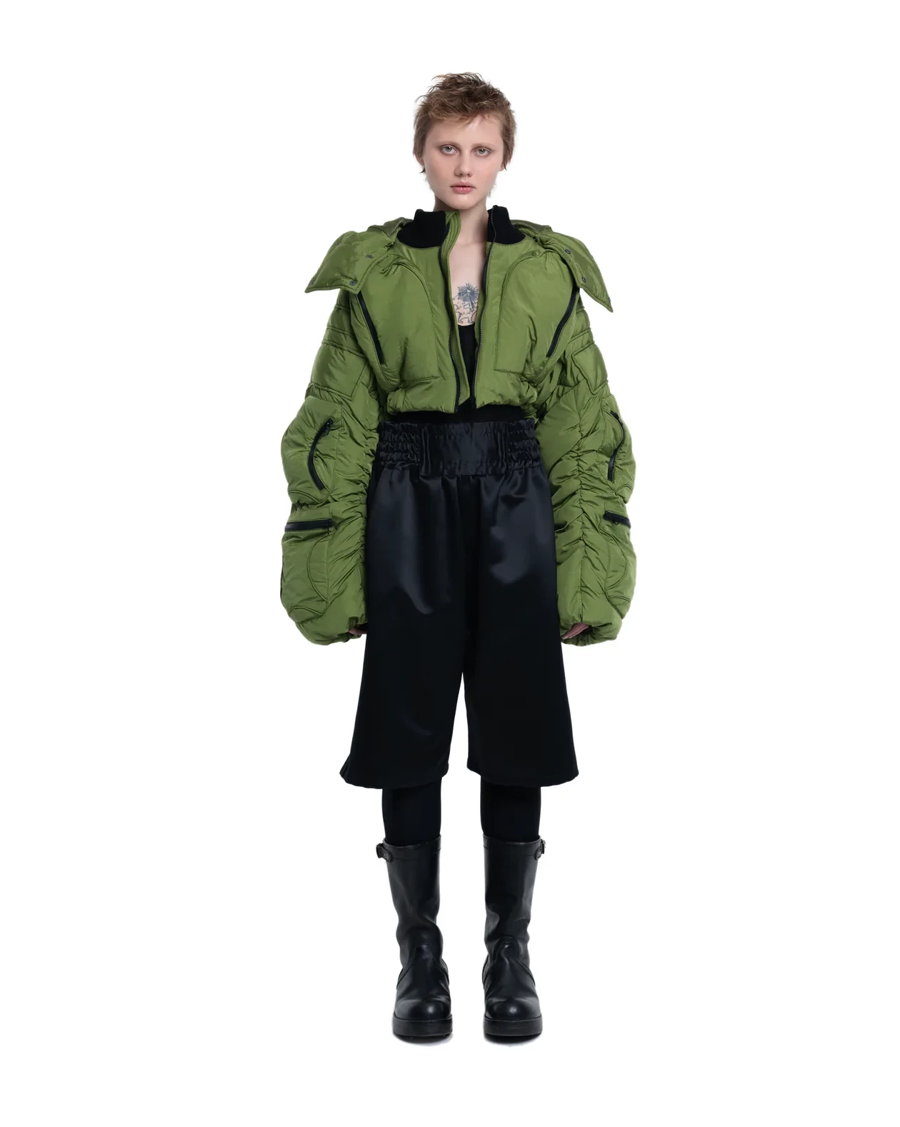 CROPPED PUFFER COSMIC JACKET IN GREEN