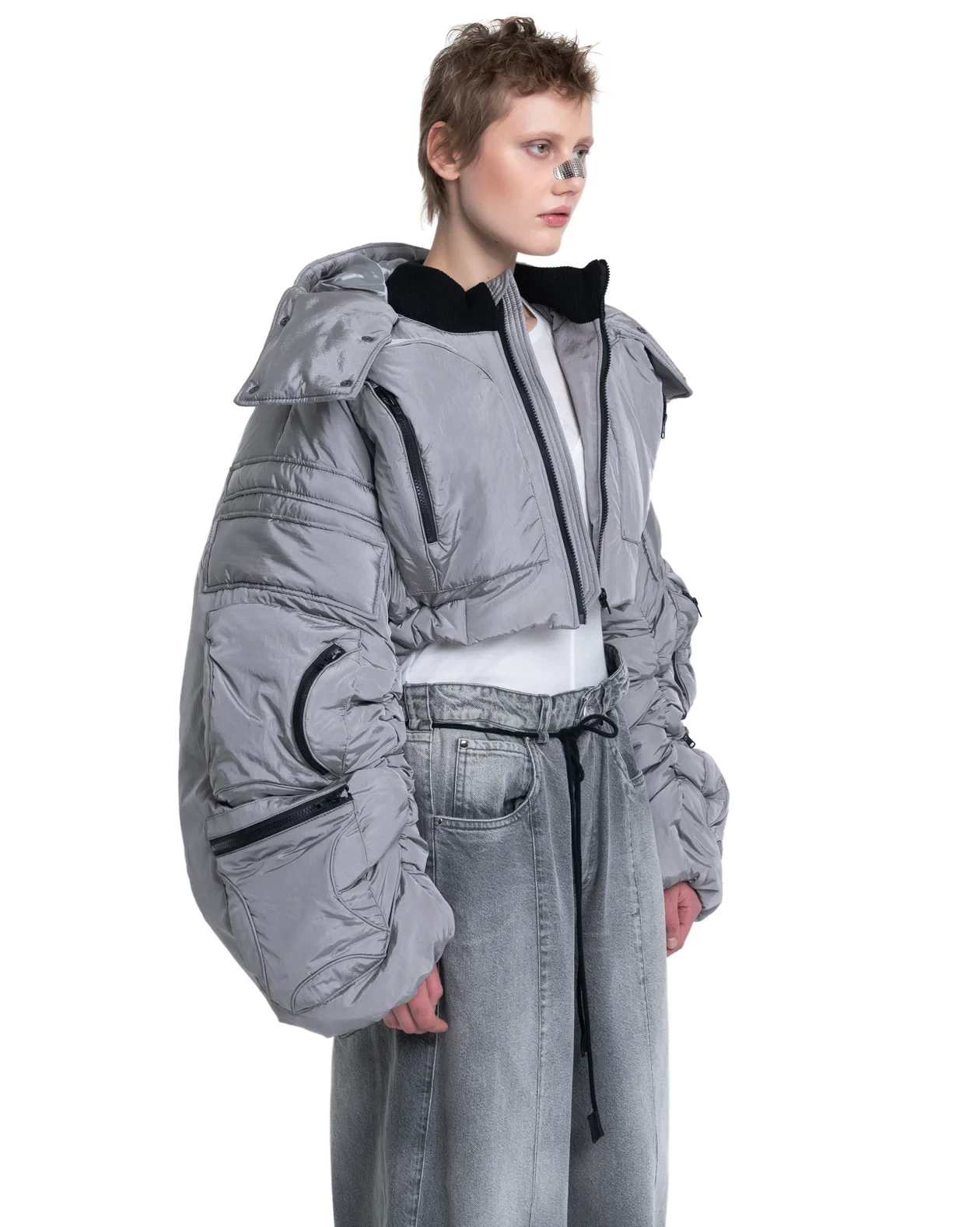 CROPPED PUFFER COSMIC JACKET IN GREY