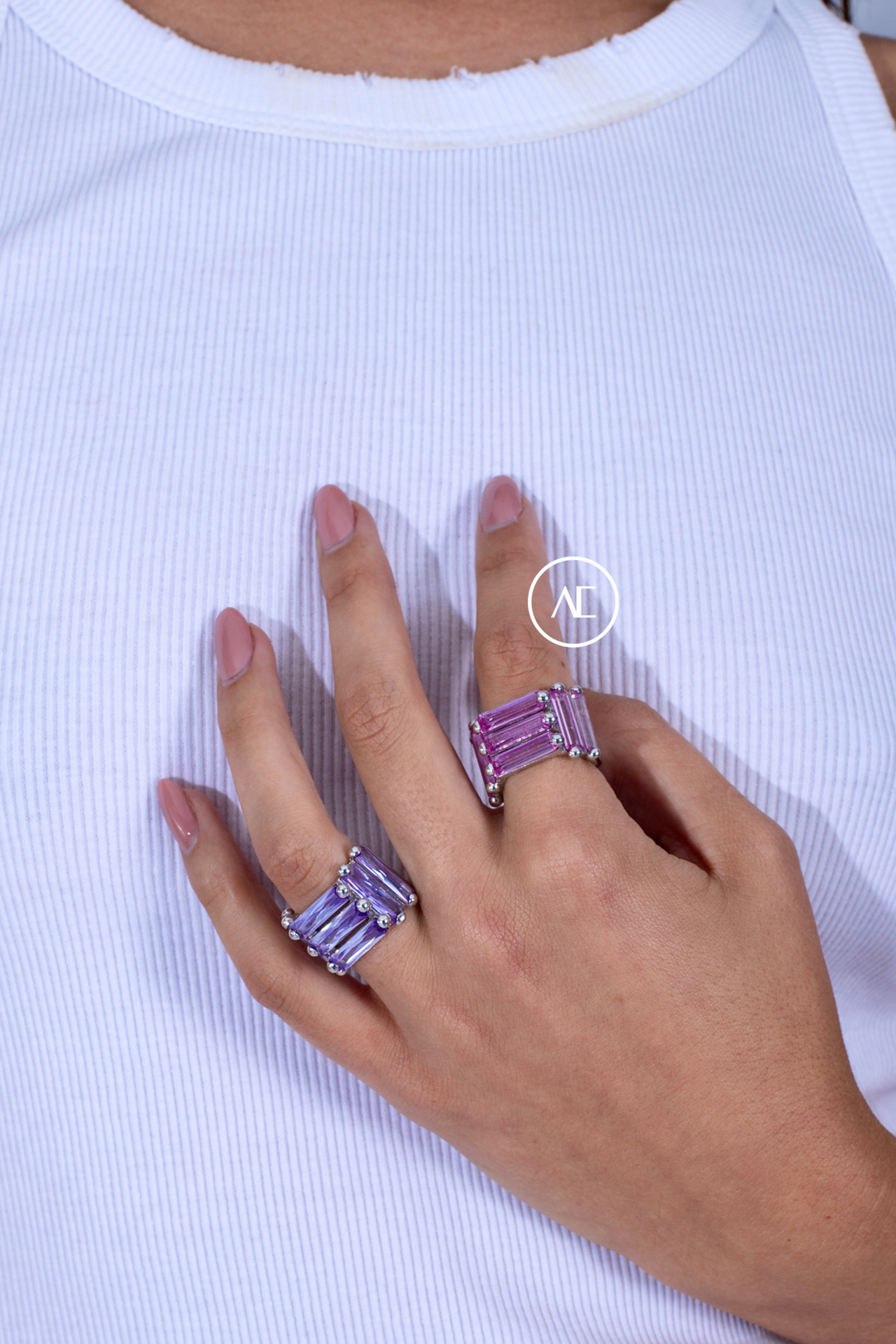 CRYSTALLISED ARMOUR RING - PINK - IN SILVER