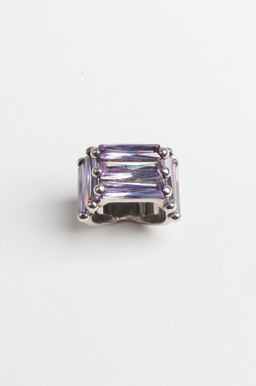 CRYSTALLISED ARMOUR RING - PURPLE - IN SILVER