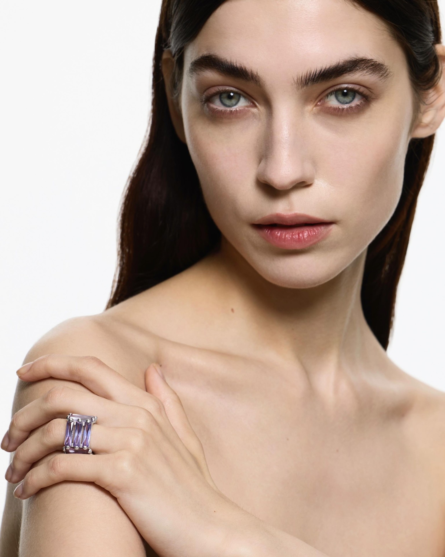 CRYSTALLISED ARMOUR RING - PURPLE - IN SILVER