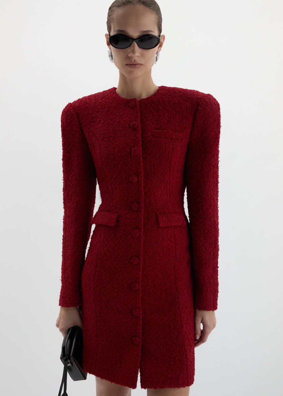BOUCLE DRESS IN RED