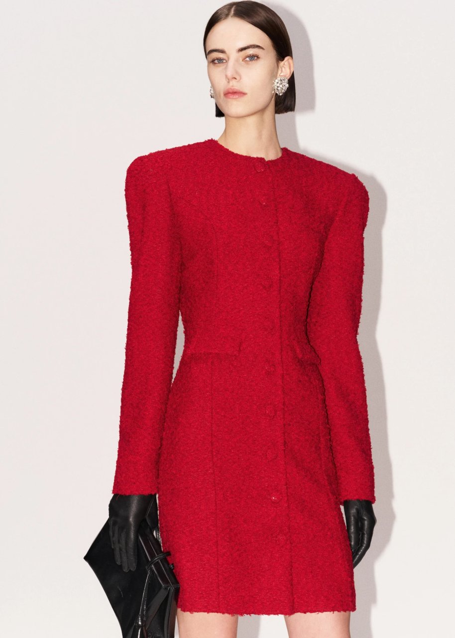 BOUCLE DRESS IN RED
