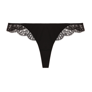 LEAVERS EYELASH LACE LOW-RISE THONG IN BLACK