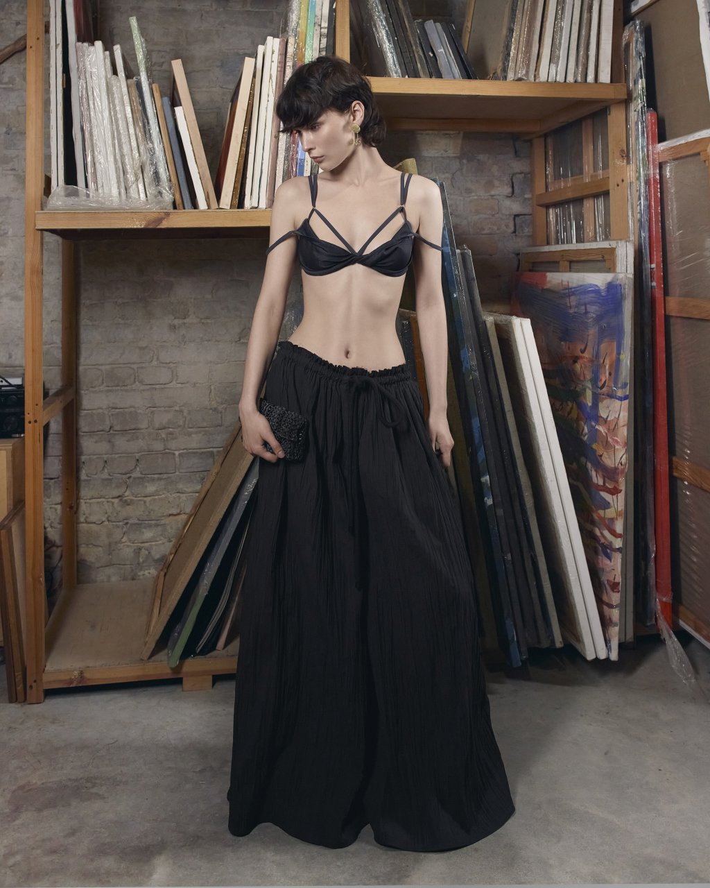 CRUSH COTTON TROUSERS-SKIRT WITH BELT