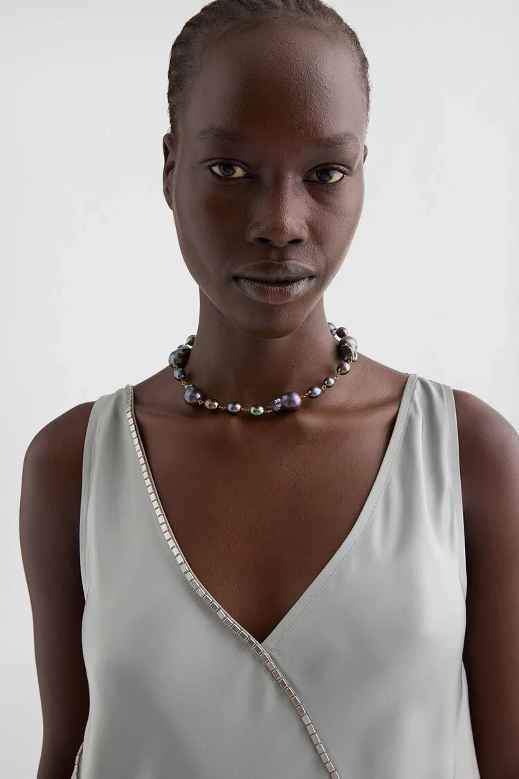 GRAINY NECKLACE 2 GOLD/BLACK
