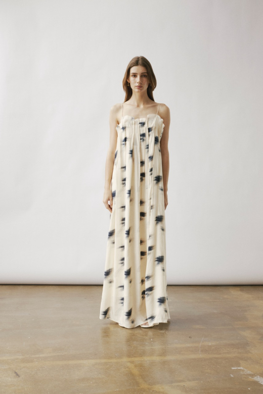 NILI GATHERED LONG DRESS IN MIXED