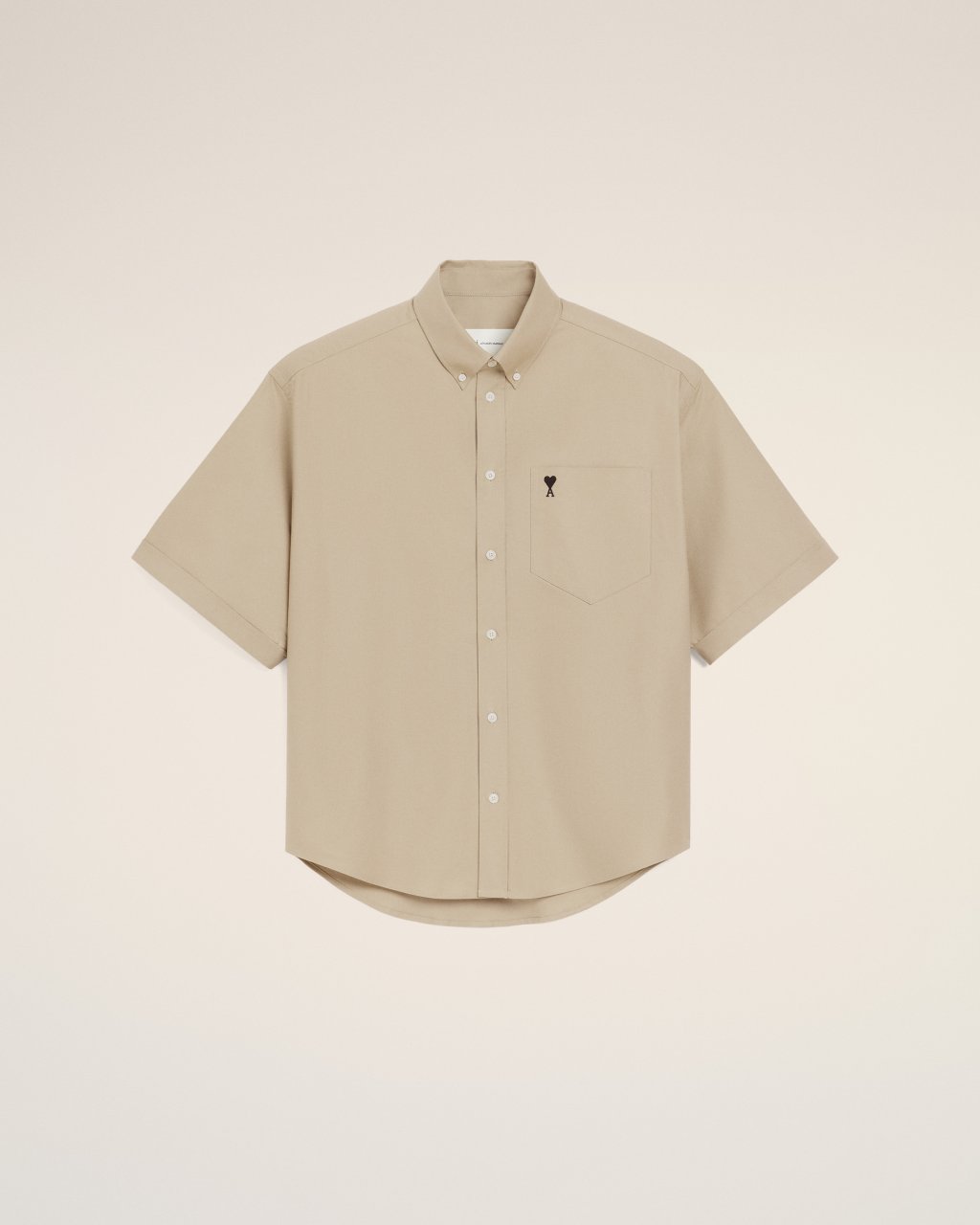 QUOTA -BOXY SHORT SLEEVE SHIRT WITH BUTTON DOWN COLLAR AND EMBROIDERED ADC IN BEIGE TAUPE