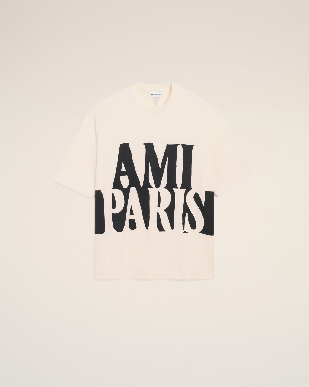 OVERSIZE FIT SHORT SLEEVES TEESHIRT WITH AMI PARIS PRINT IN WHITE CREAM