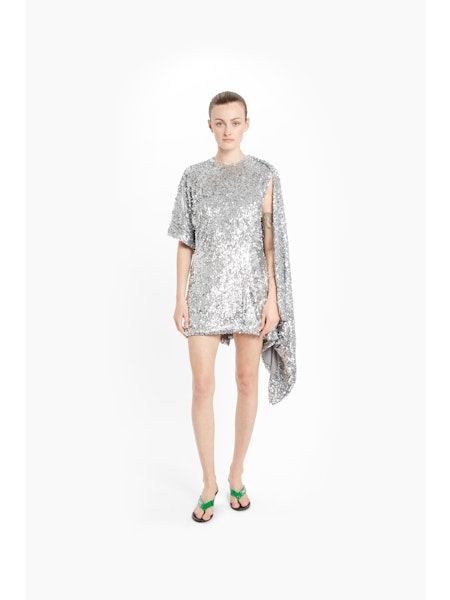 ZERO WASTE DRAPED DRESS IN SILVER