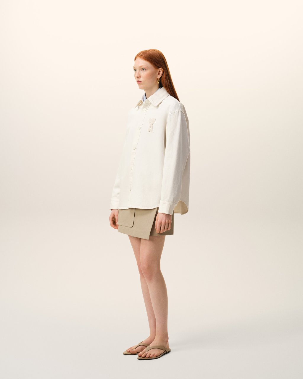 OVERSHIRT WITH KNITTED AMI DE COEUR IN WHITE CREAM
