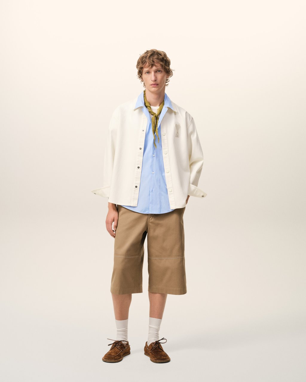 OVERSHIRT WITH KNITTED AMI DE COEUR IN WHITE CREAM