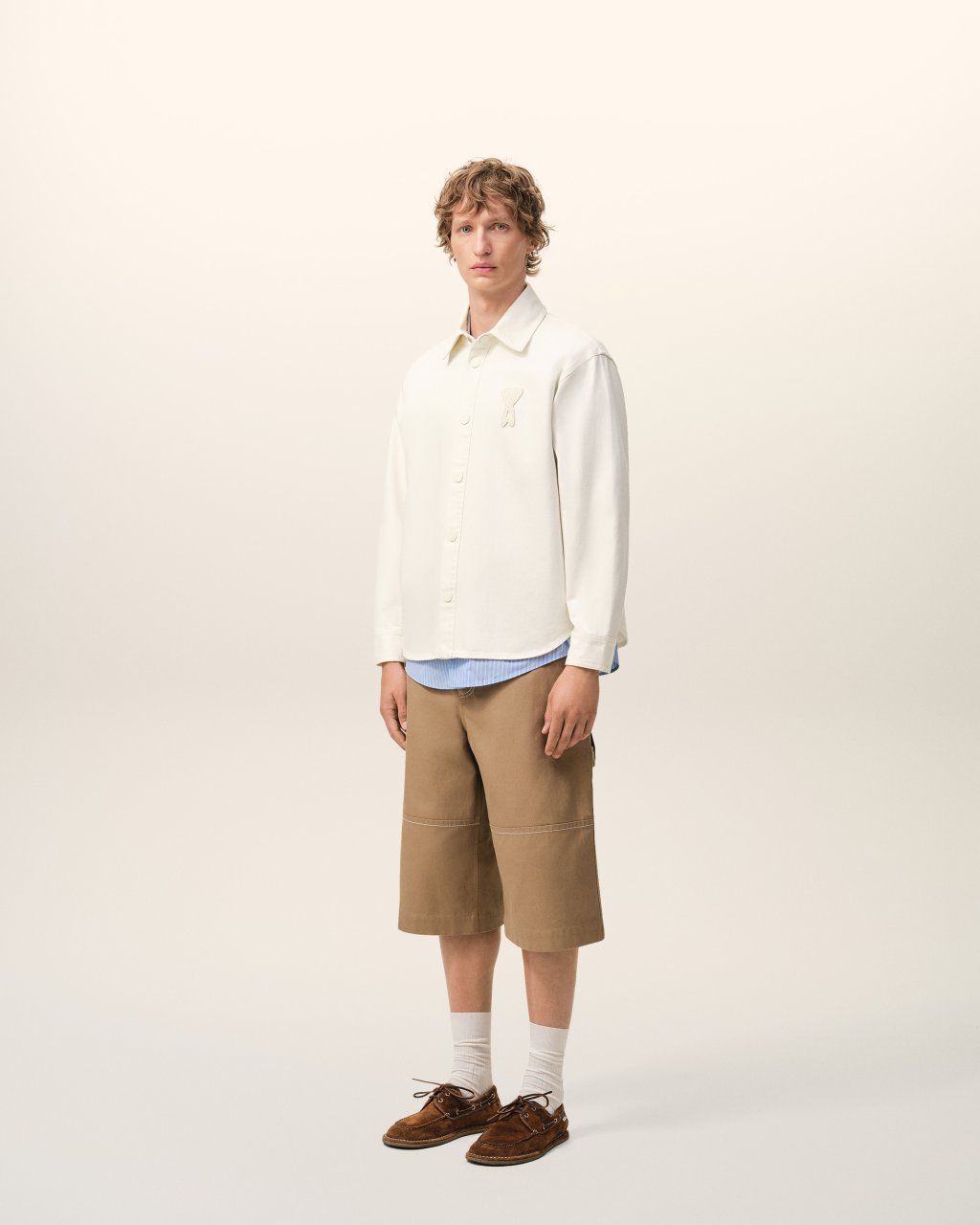 OVERSHIRT WITH KNITTED AMI DE COEUR IN WHITE CREAM