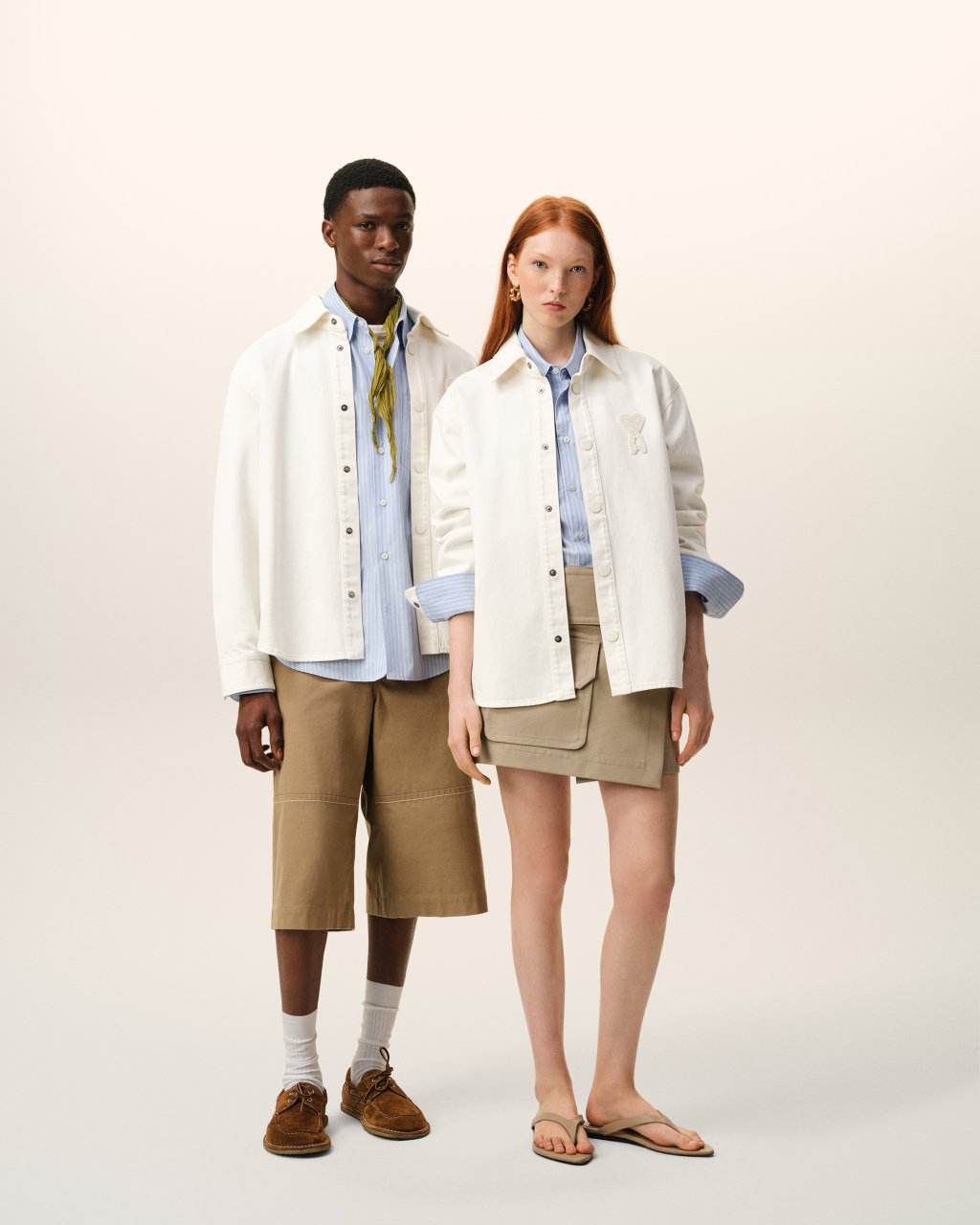 OVERSHIRT WITH KNITTED AMI DE COEUR IN WHITE CREAM