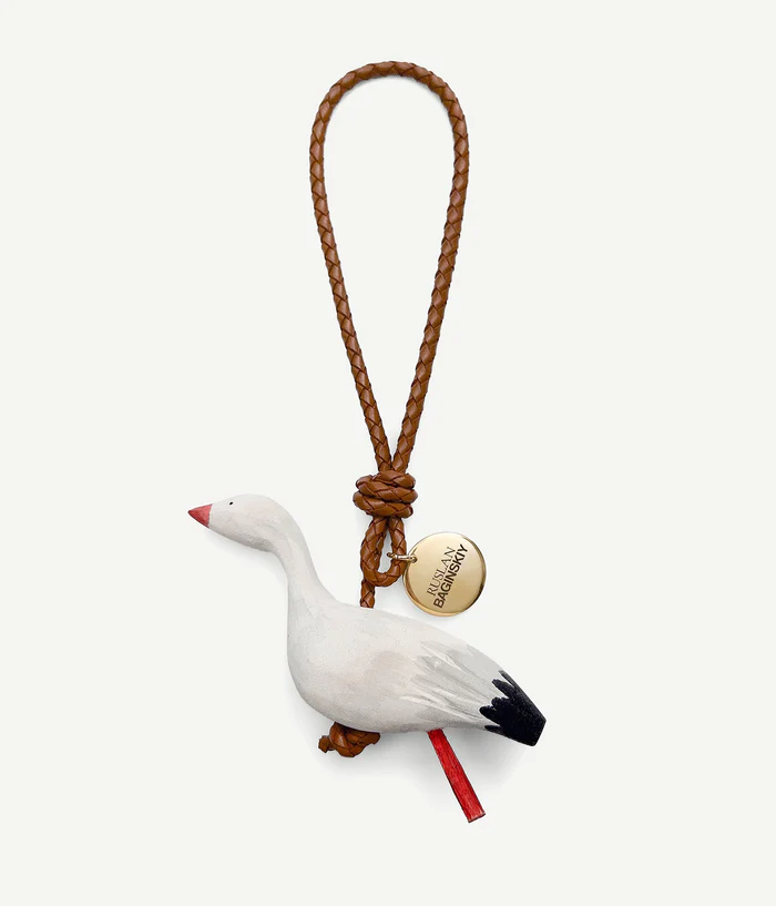 BAG CHARM: STORK IN WHITE/GREY/BROWN