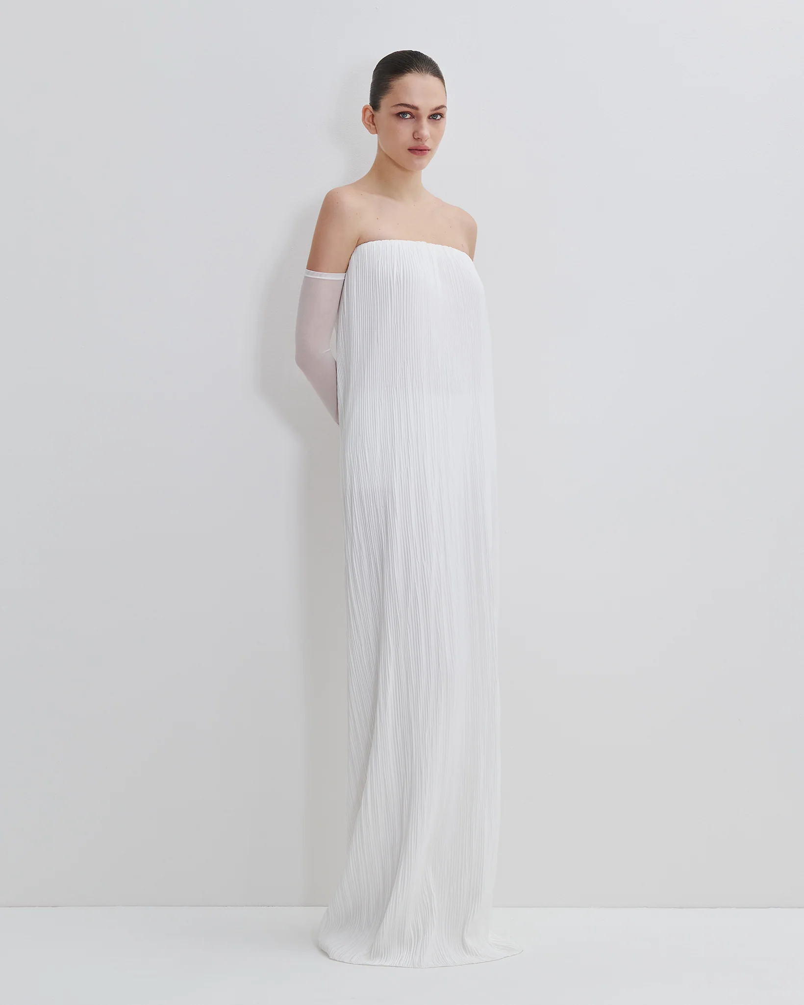 MICRO-PLEAT MAXI DRESS LILY WHITE