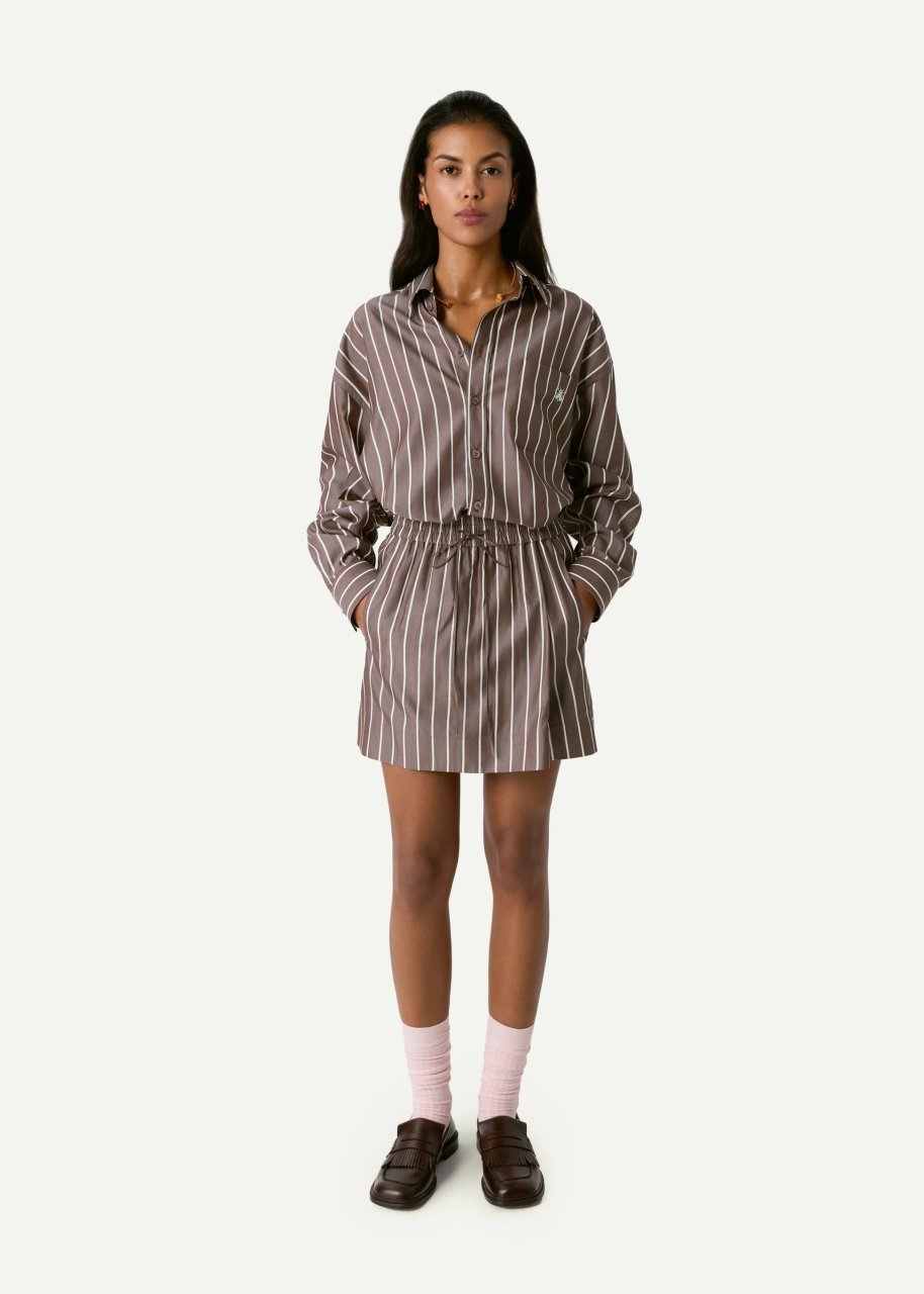 SKIRT-LIKE BROWN STRIPED SHORTS