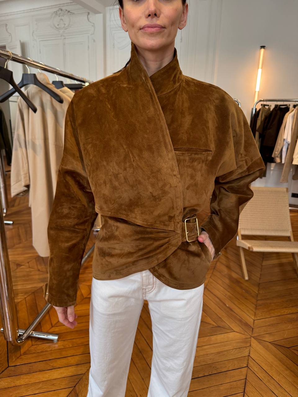 CINDY - SUEDE CONTOUR JACKET IN GOLDEN BROWN